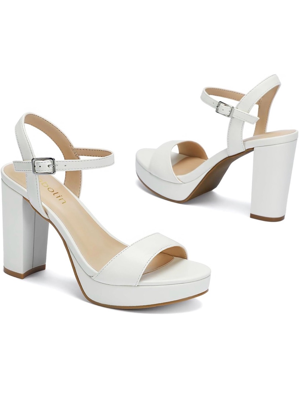 White Platform Block Heel Sandals with Ankle Strap size 8W wide